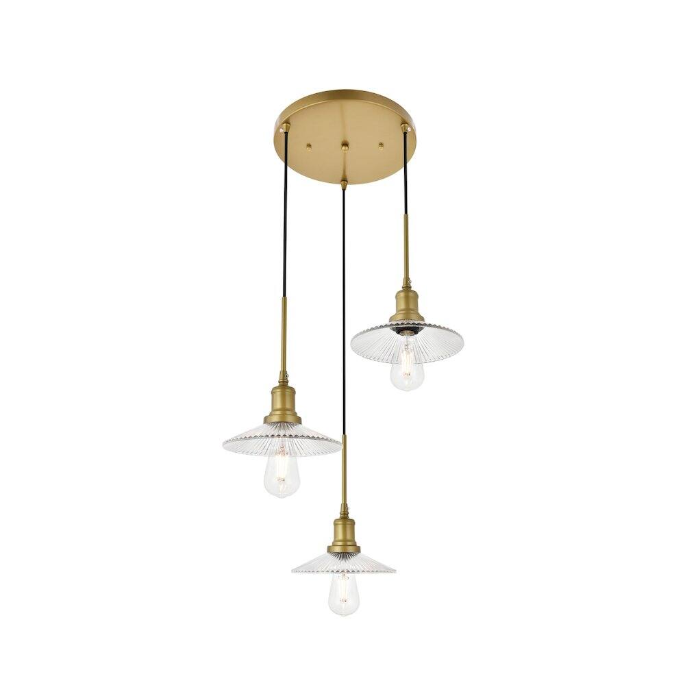 Alt View 7. Living District - Waltz 3 Light Brass Pendant - Brass And Clear.
