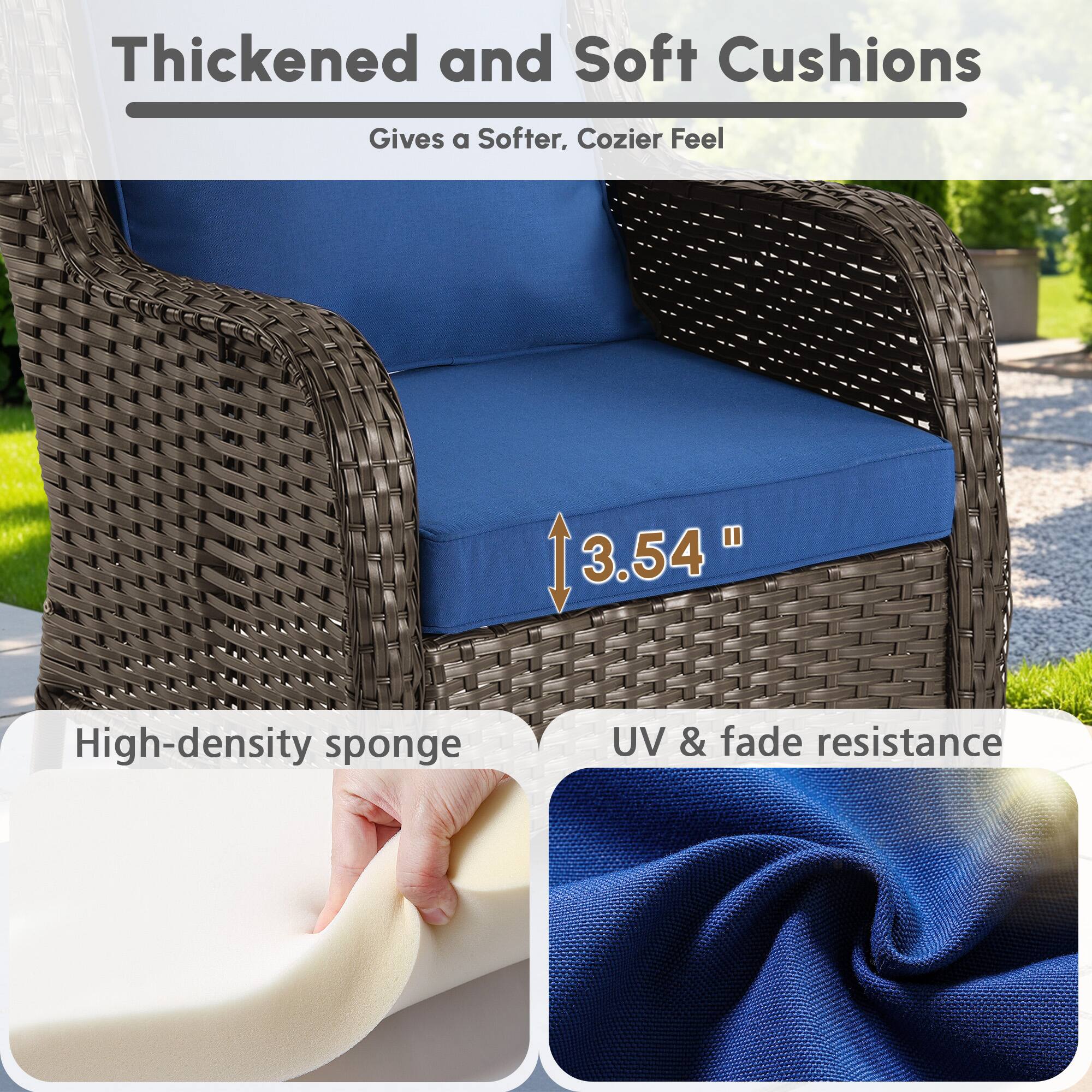 Thickened and Soft Cushions  
Gives a Softer, Cozier Feel  

3.54"  

High-density sponge  
UV & fade resistance