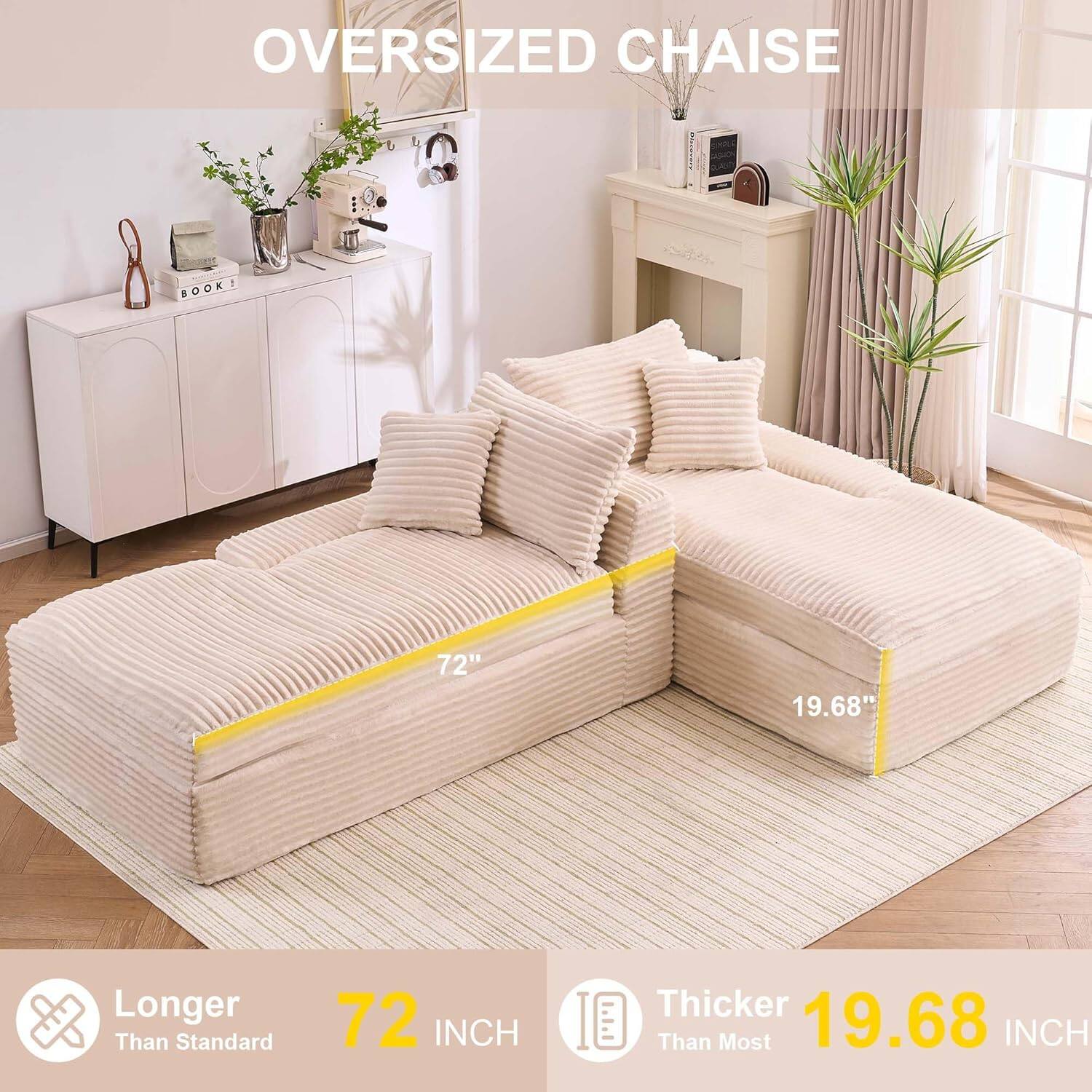 Oversized Chaise Book 72" 19.68" Longer Than Standard 72 INCH Thicker Than Most 19.68 INCH