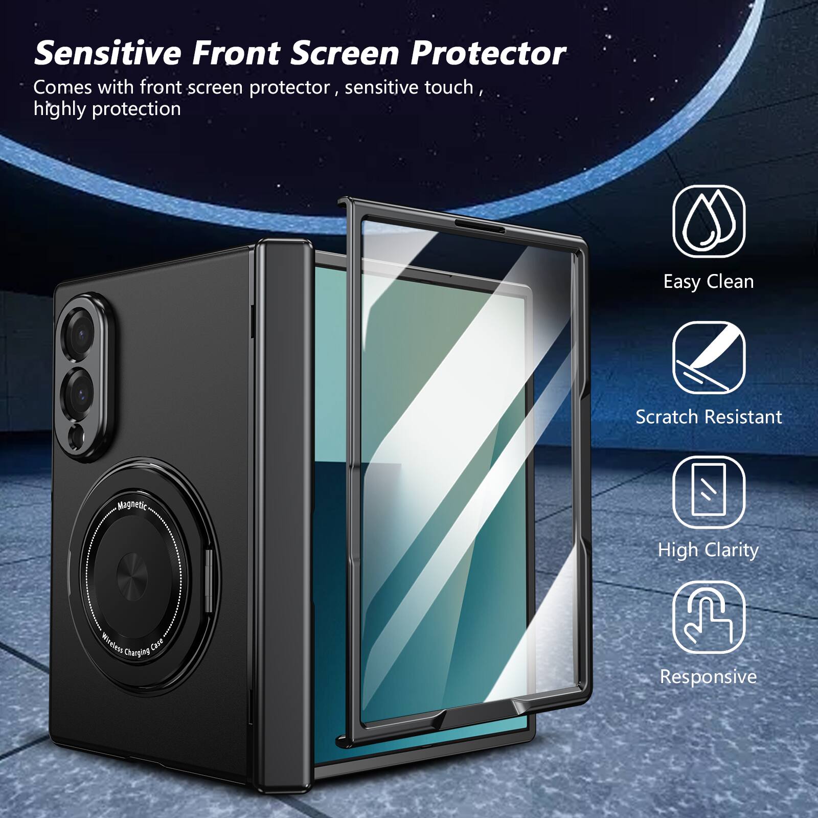 Sensitive Front Screen Protector  
Comes with front screen protector, sensitive touch, highly protection  

Easy Clean  
Scratch Resistant  
High Clarity  
Responsive