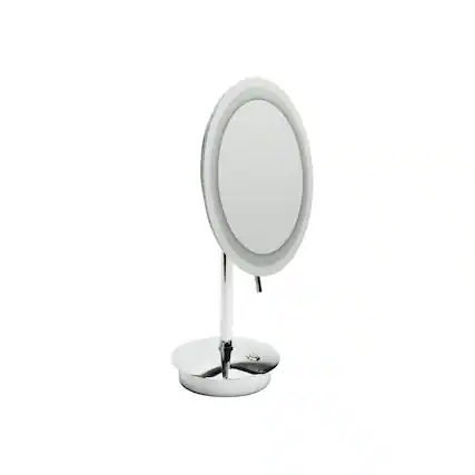 Front. Alfi - Polished Chrome Tabletop Round 9" 5x Magnifying Cosmetic Mirror with Light - Silver.