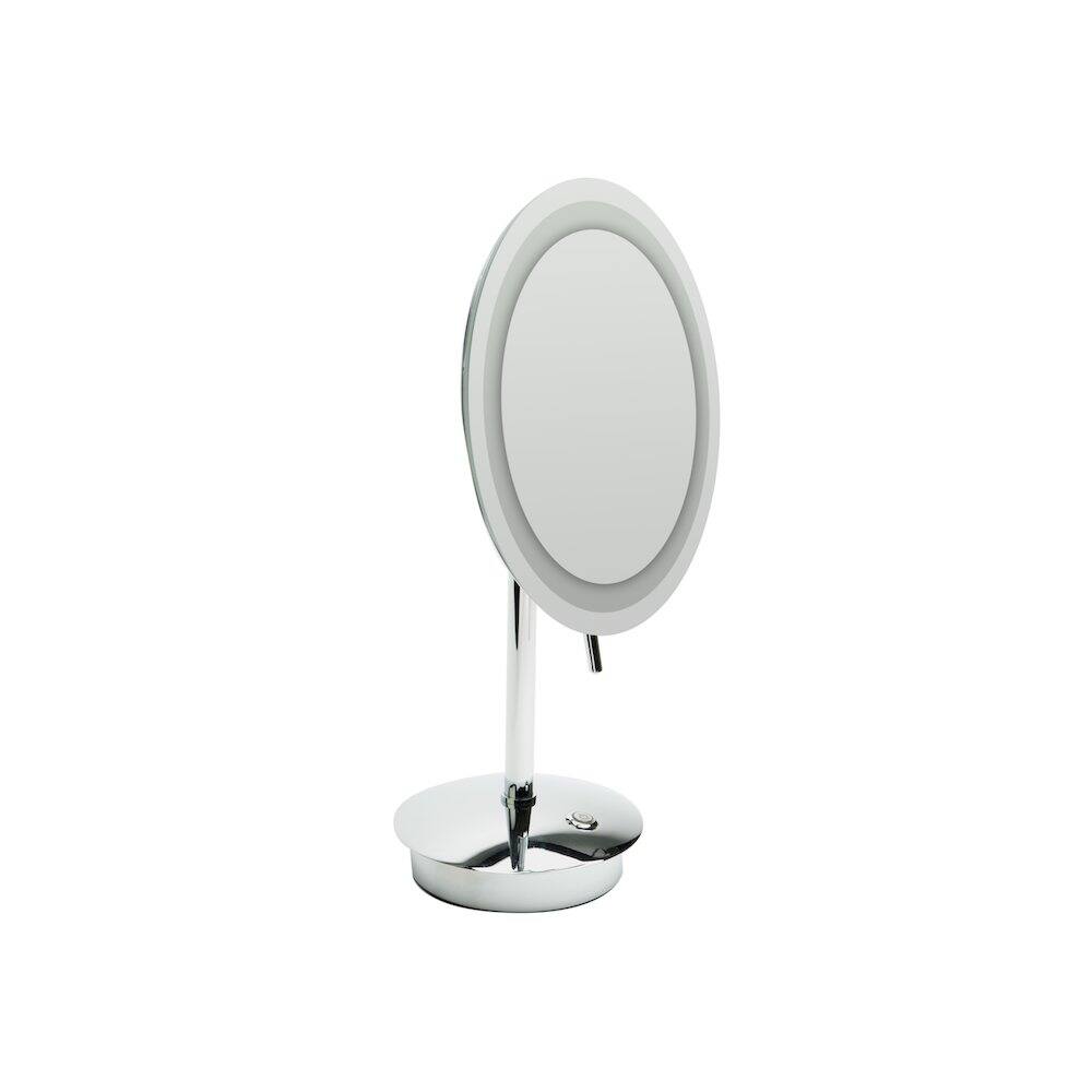 Front. Alfi - Polished Chrome Tabletop Round 9" 5x Magnifying Cosmetic Mirror with Light - Silver.