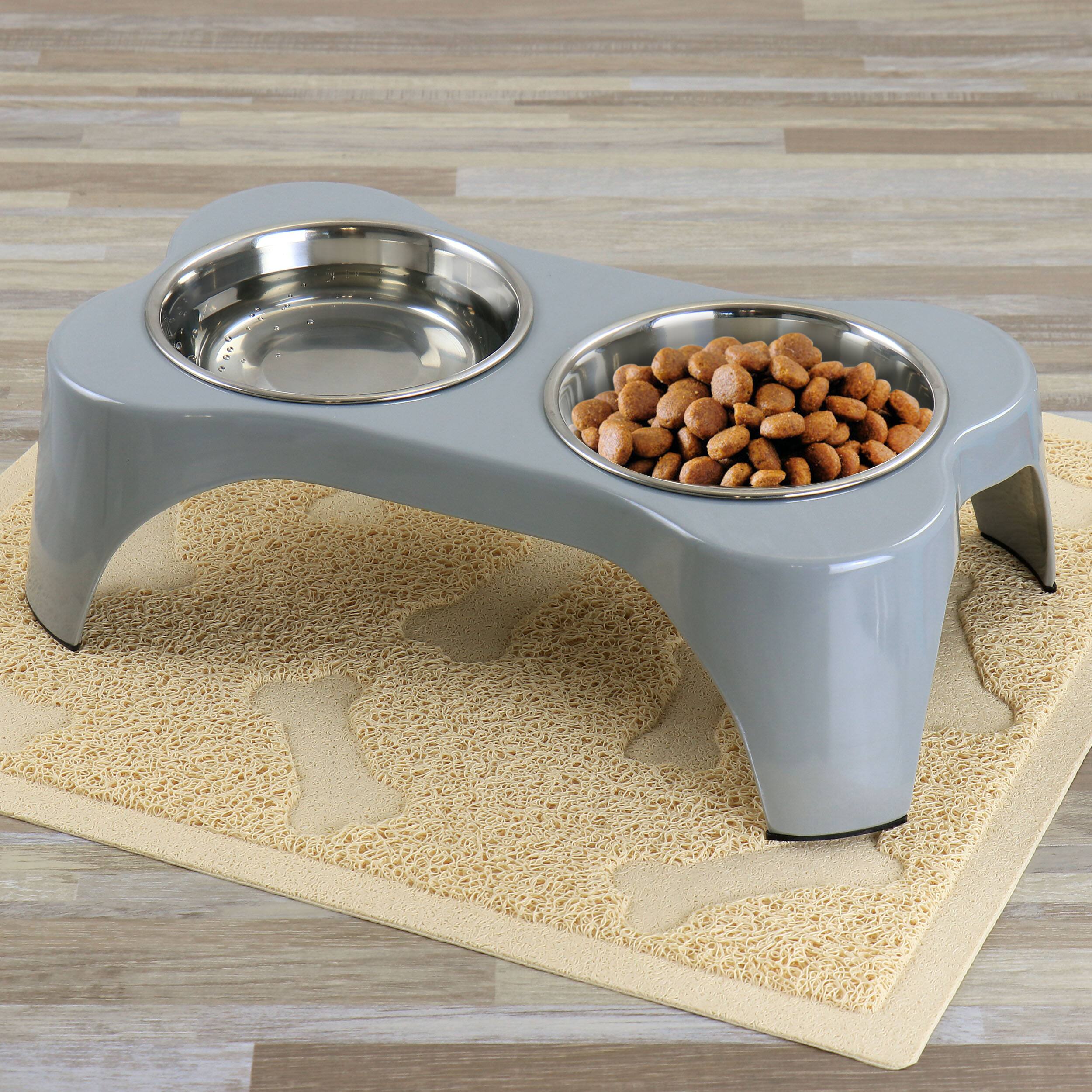 Alt View 6. Gibson - Gibson Home Bow Wow Meow 3 Piece Elevated Pet Bowl Dinner Set in Grey - Gray.