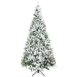 PULUZ - 9 feet Tall Unlit Snow Flocked Pine Artificial Christmas Tree with Realistic Branches - Green
