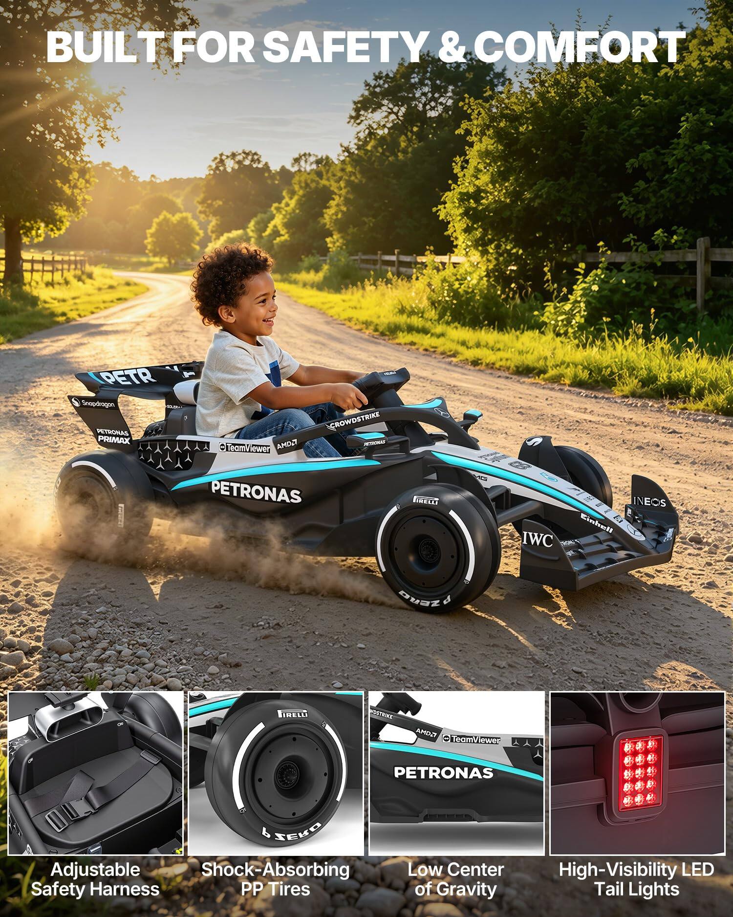 BUILT FOR SAFETY & COMFORT

PETRONAS PRIMAX
PETRONAS
TeamViewer AMOL
CROWDSTRIKE PETRONAS
FRELLI
MG
INEOS Einhell IWC
ZEND
RELLI
POSTER
AMOR TeamViewer
PETRONAS
ZERO Adjustable Shock-Absorbing Safety Harness PP Tires
Low Center of Gravity
High-Visibility LED Tail Lights