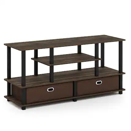 Front. Furinno - JAYA Large TV Stand for up to 55-Inch TV with Storage Bin - Columbia Walnut/Black/Dark Brown.