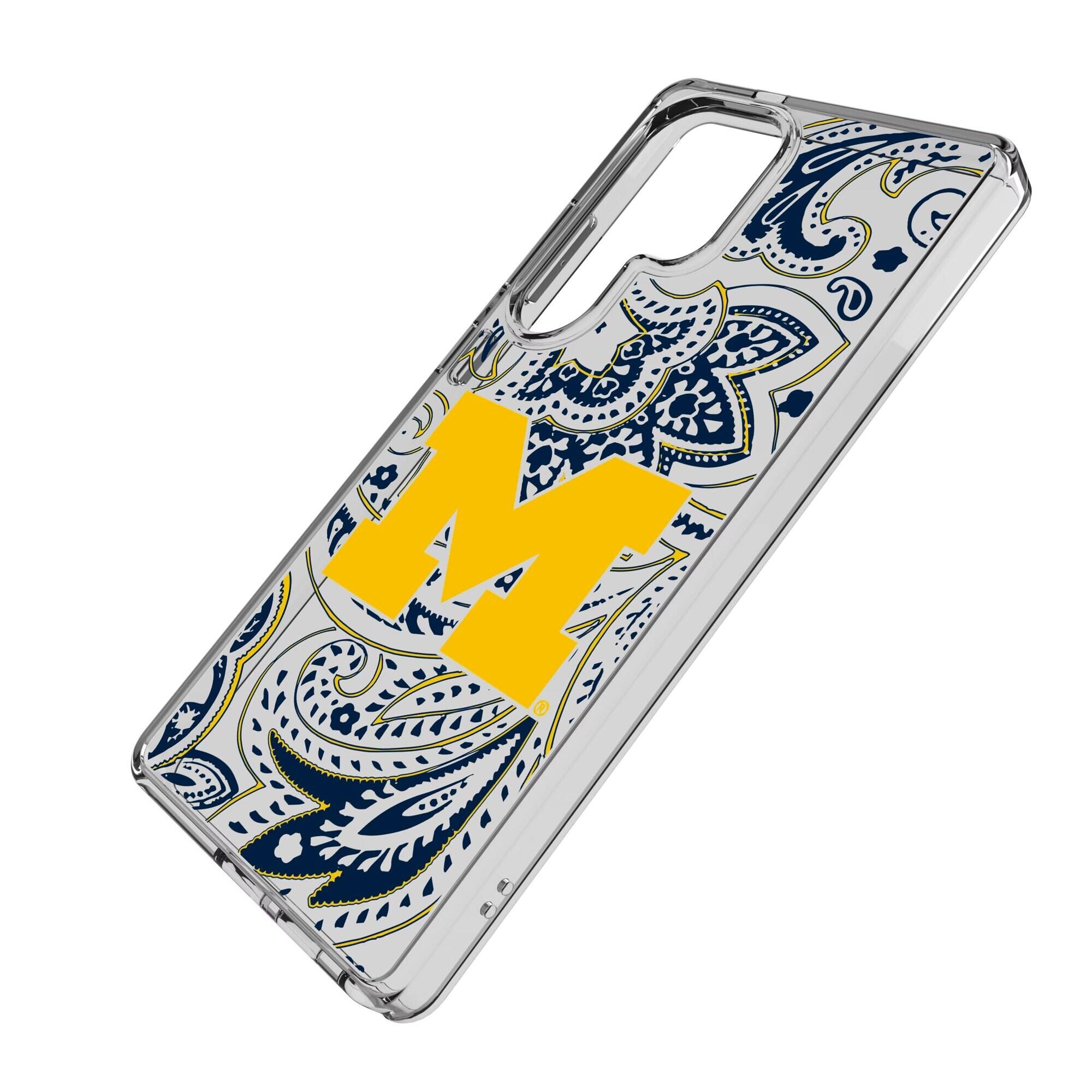 Alt View 1. Keyscaper - Michigan Wolverines Paisley Galaxy Clear Case - S25 Plus - Multicolor.