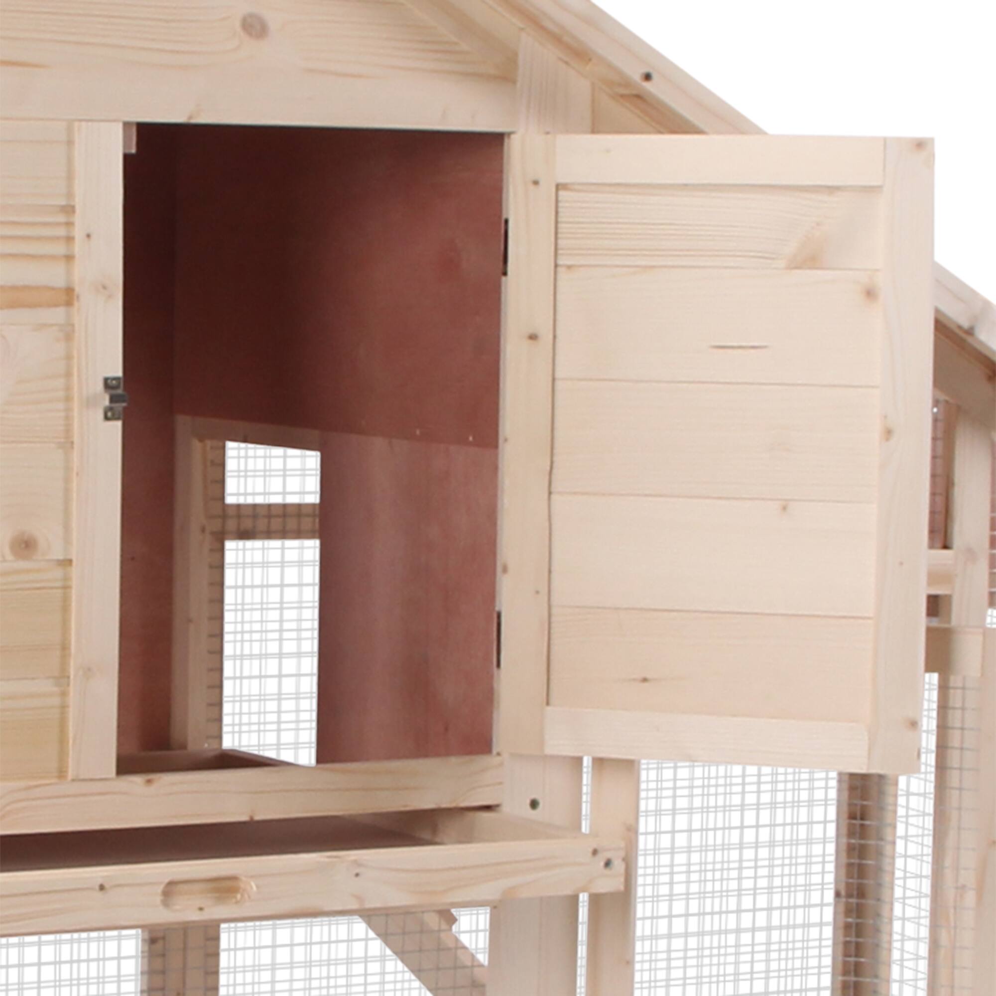 Alt View 4. Pawhut - 2 Levels Outdoor Rabbit Hutch, 55" Wooden Large Rabbit Cage with Run, Weatherproof Roof, Removable Tray, Ramp.