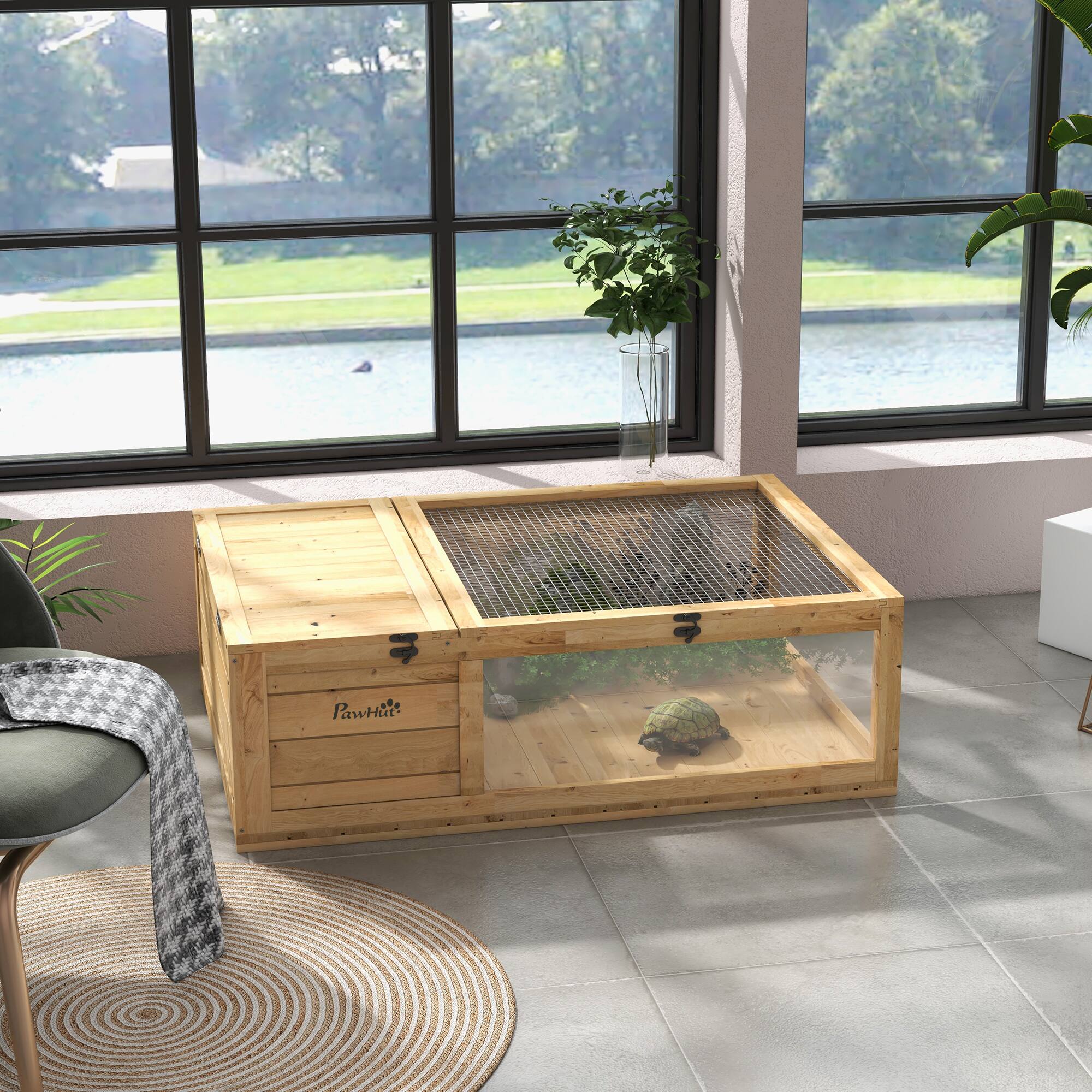 Alt View 1. Pawhut - Wooden Reptile Cage with Top Access for Turtles, Lizards.
