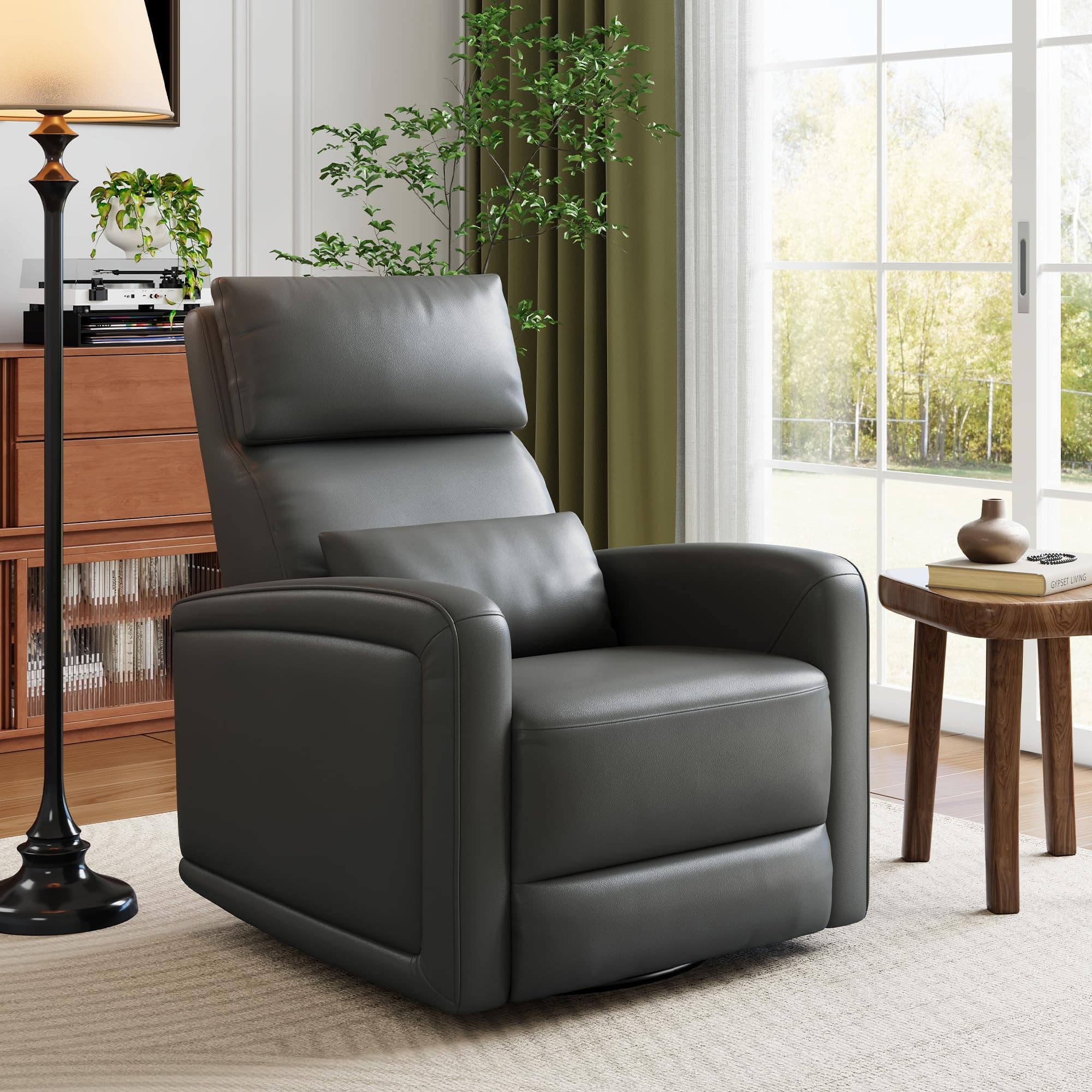 Jojoka - 35.8" Wide Manual Recliner Chair, Faux Leather Swivel Rocker with Concealed Pull - Gray