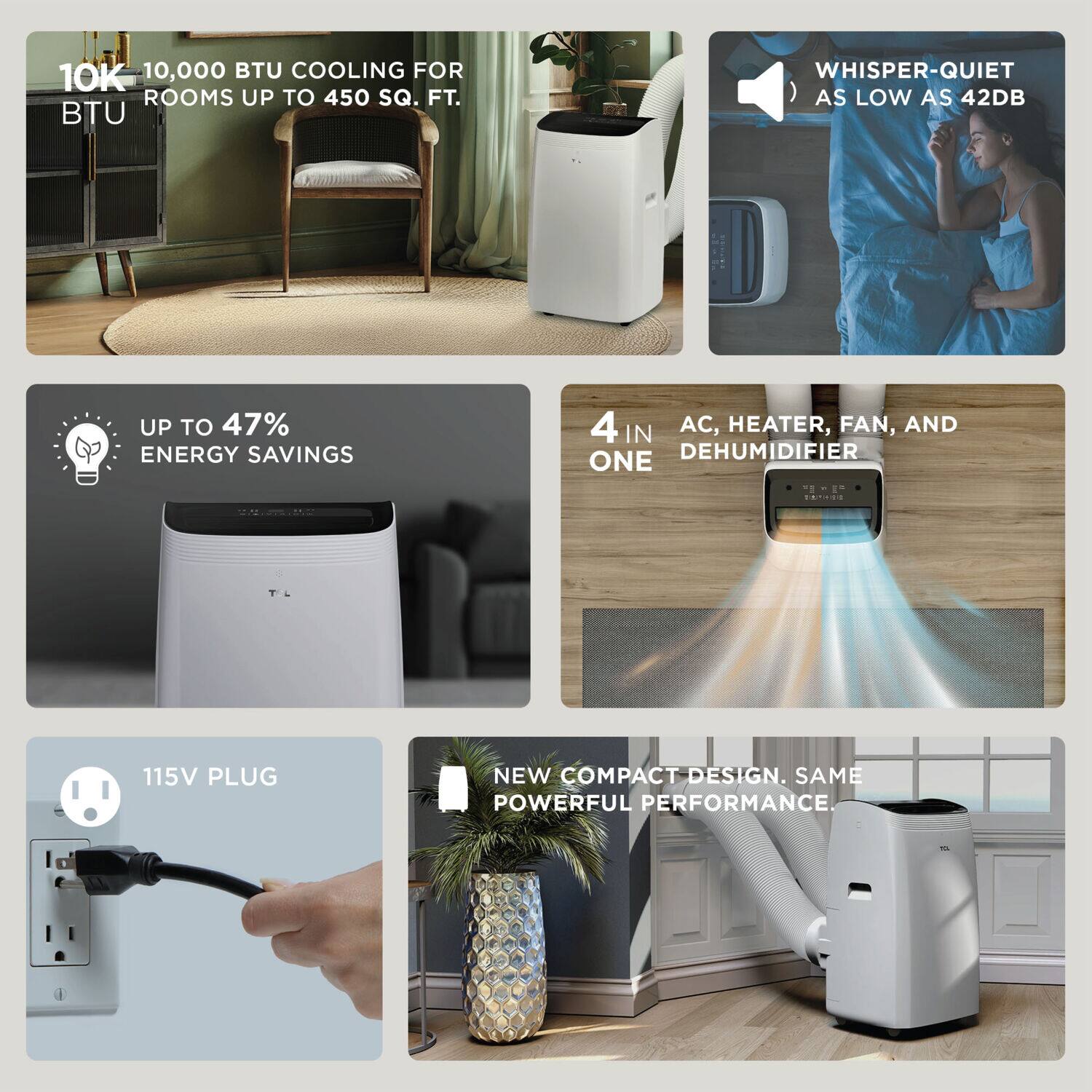 The image features a white appliance with a pineapple design, which is a dehumidifier. The appliance is described as having a whisper-quiet operation and energy-saving features. The image also shows a person using the appliance, with a hand plugging it into a wall outlet. The appliance is advertised as having a powerful performance, and it is designed to be compact.