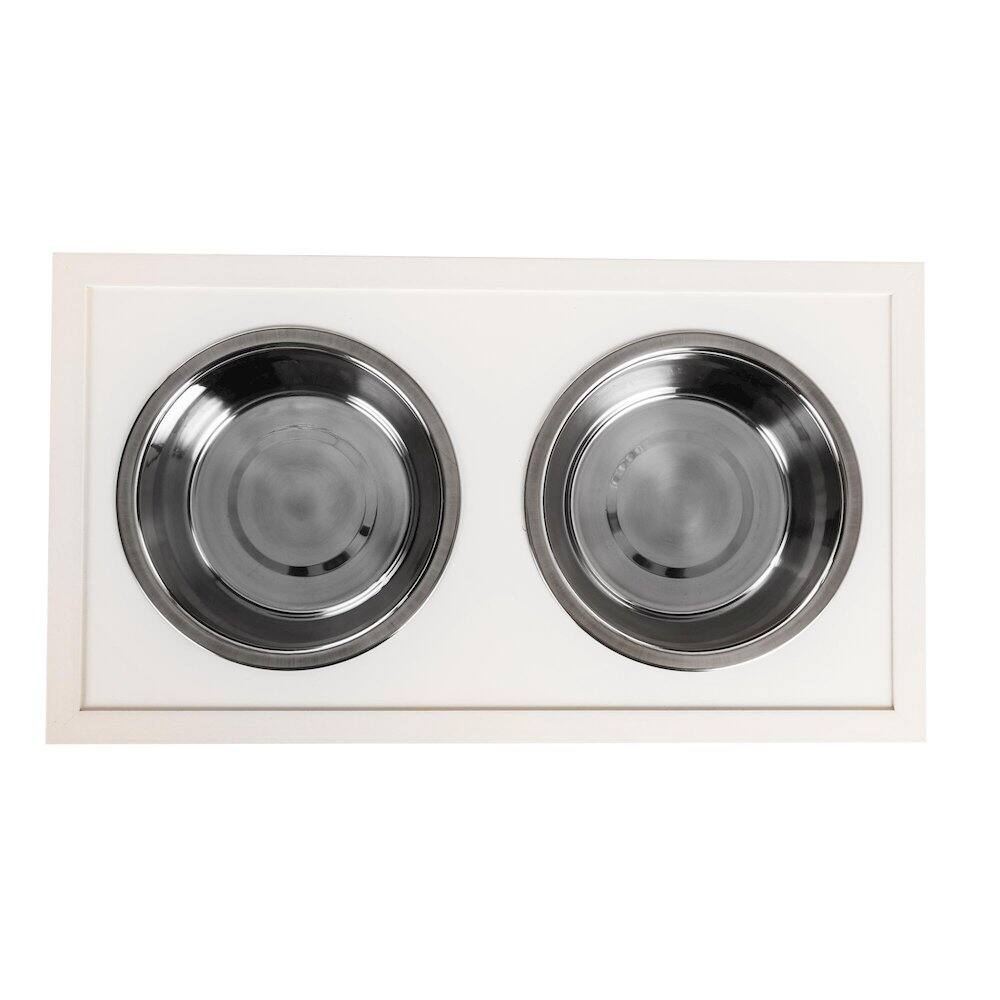 Left. New Age Pet - ECOFLEX Piedmont 2-Bowl Diner with Sliding Lid Storage Bin -Antique White - Antique White.