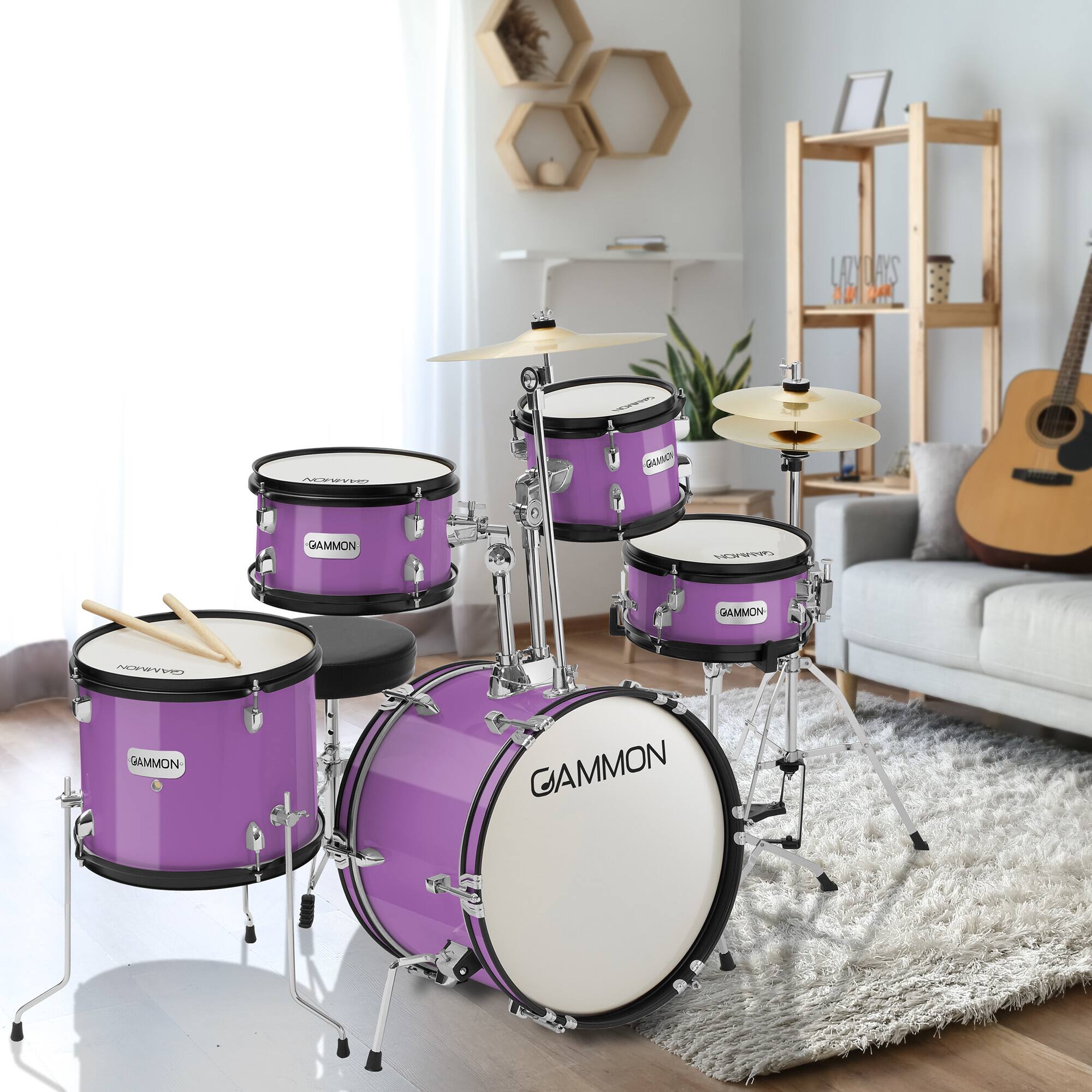 Gammon Percussion 5pc Junior Drum Set Beginner Percussion Kit with