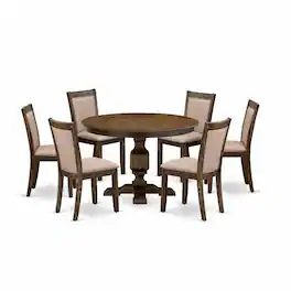 East West Furniture - 7 Piece Kitchen Table Set Contains a Dinner Table and 6 Dark Khaki Linen Fabric Mid Century Modern - Multi-Color