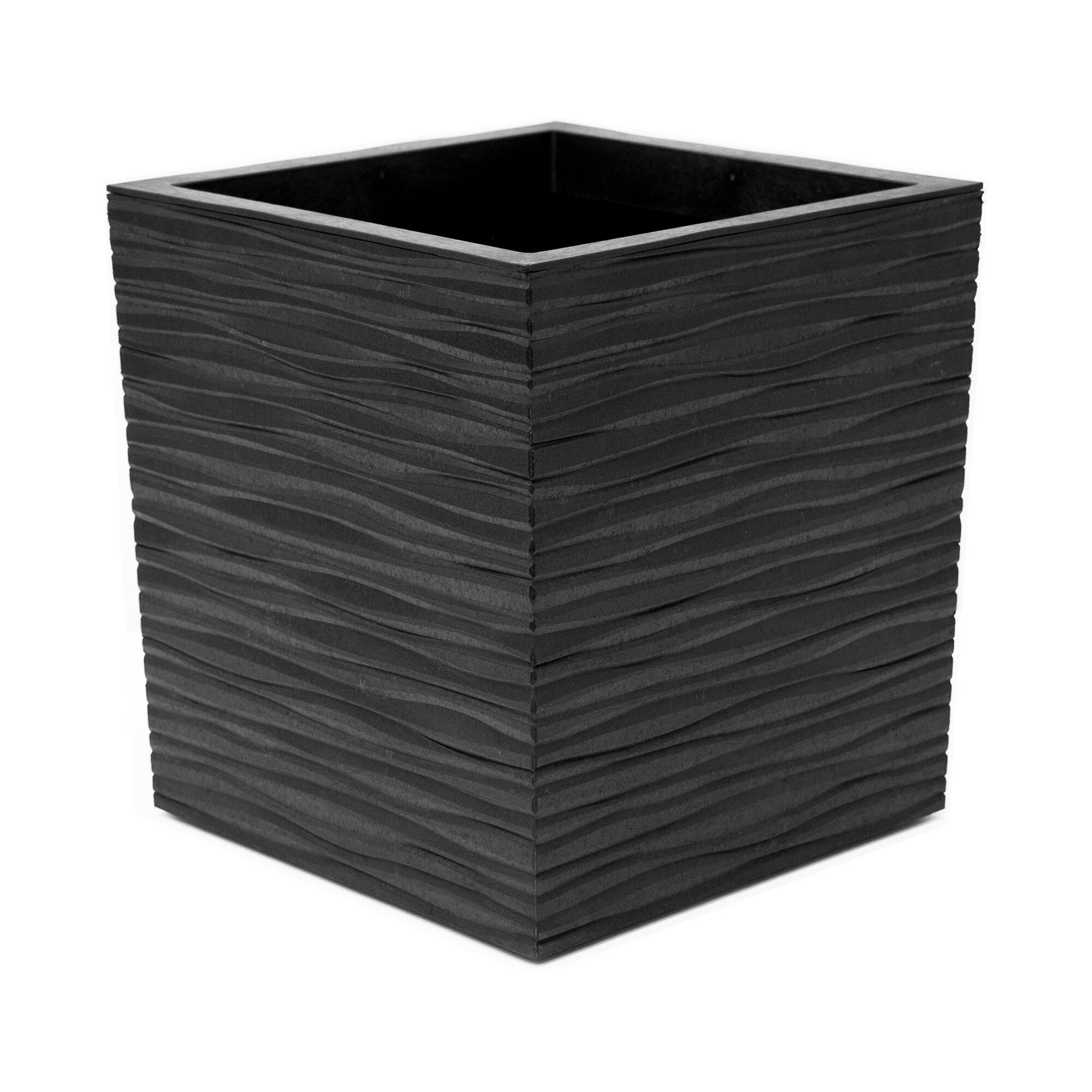 Front. Tierra Verde - Tierra Verde 14" Citadel Serenity Outdoor Planter, Self Watering Design, Black - Black.