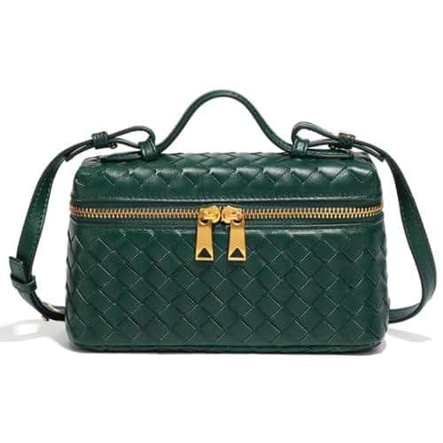 Fabibe - Trendy Woven Crossbody Purse Square Box Bags Women Shoulder Bag Cute Satchels Mini Pu Leather Top-handle Tote Handbag - A Dark Green 2