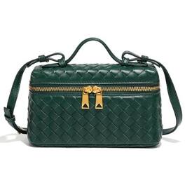 Fabibe - Trendy Woven Crossbody Purse Square Box Bags Women Shoulder Bag Cute Satchels Mini Pu Leather Top-handle Tote Handbag - A Dark Green 2