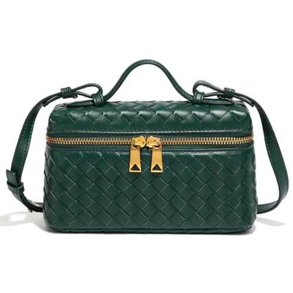 Front. Fabibe - Trendy Woven Crossbody Purse Square Box Bags Women Shoulder Bag Cute Satchels Mini Pu Leather Top-handle Tote Handbag - A Dark Green 2.