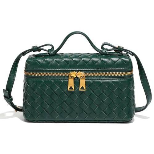 Front. Fabibe - Trendy Woven Crossbody Purse Square Box Bags Women Shoulder Bag Cute Satchels Mini Pu Leather Top-handle Tote Handbag - A Dark Green 2.