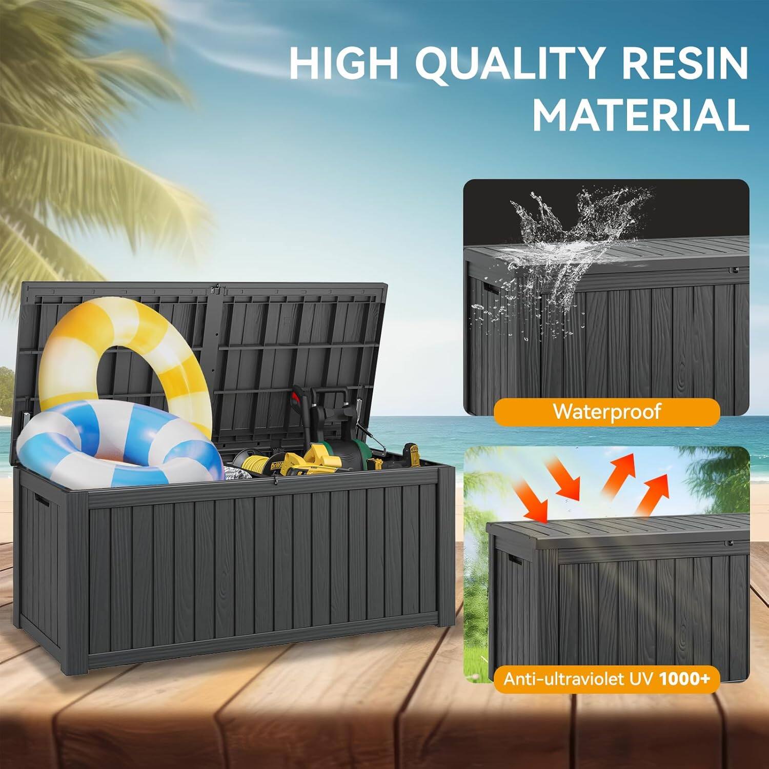 HIGH QUALITY RESIN MATERIAL  
Waterproof  
Anti-ultraviolet UV 1000+