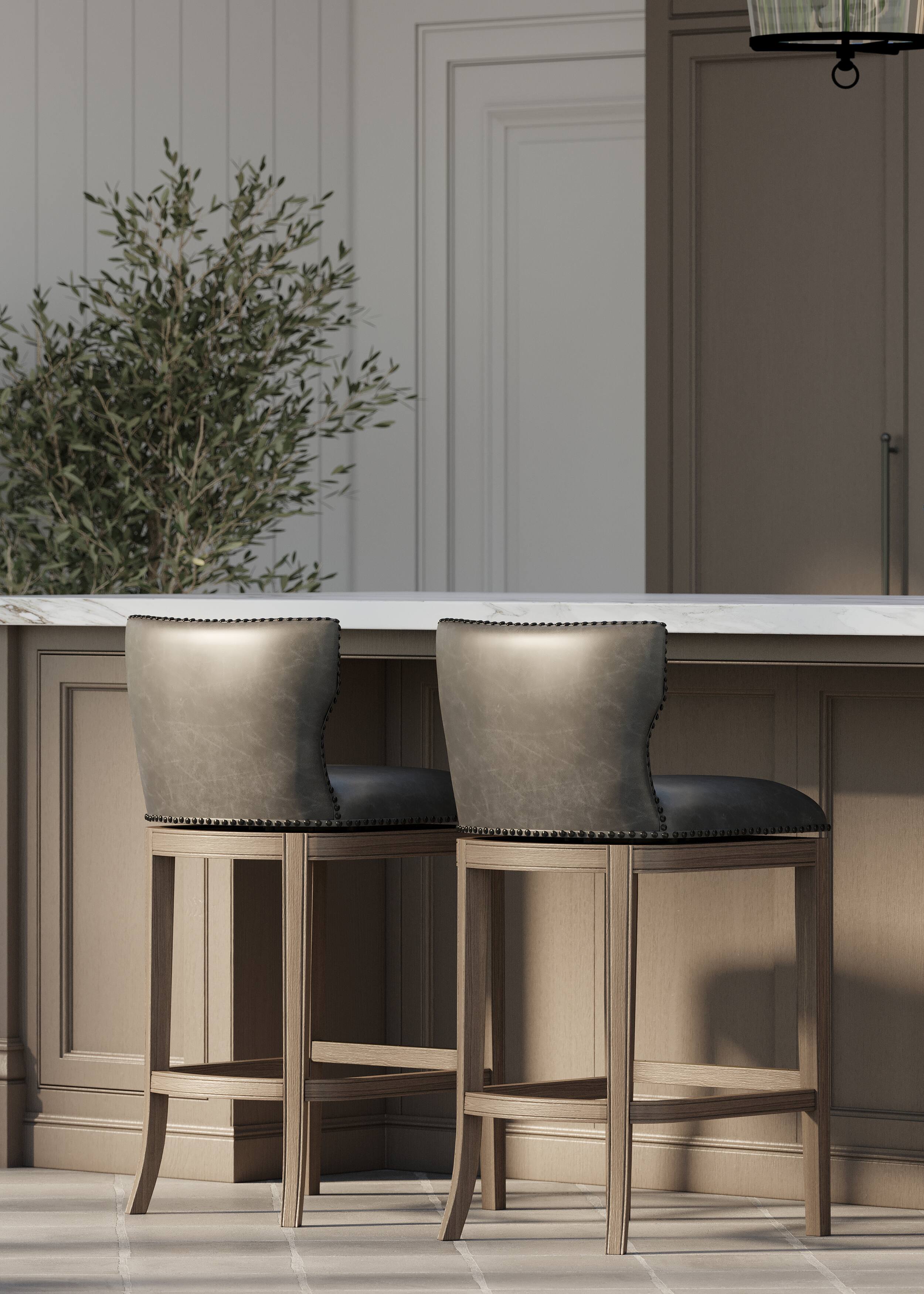 Alt View 3. Maven Lane - 31" Hugo Bar Stool in Reclaimed Oak Finish with Vegan Leather - Reclaimed Oak.