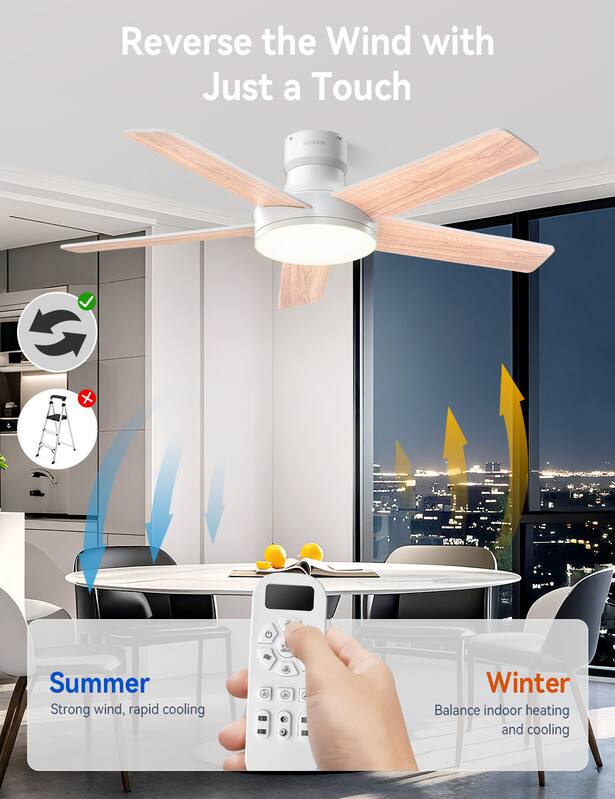 Reverse the Wind with Just a Touch

Summer
Strong wind, rapid cooling

Winter
Balance indoor heating and cooling