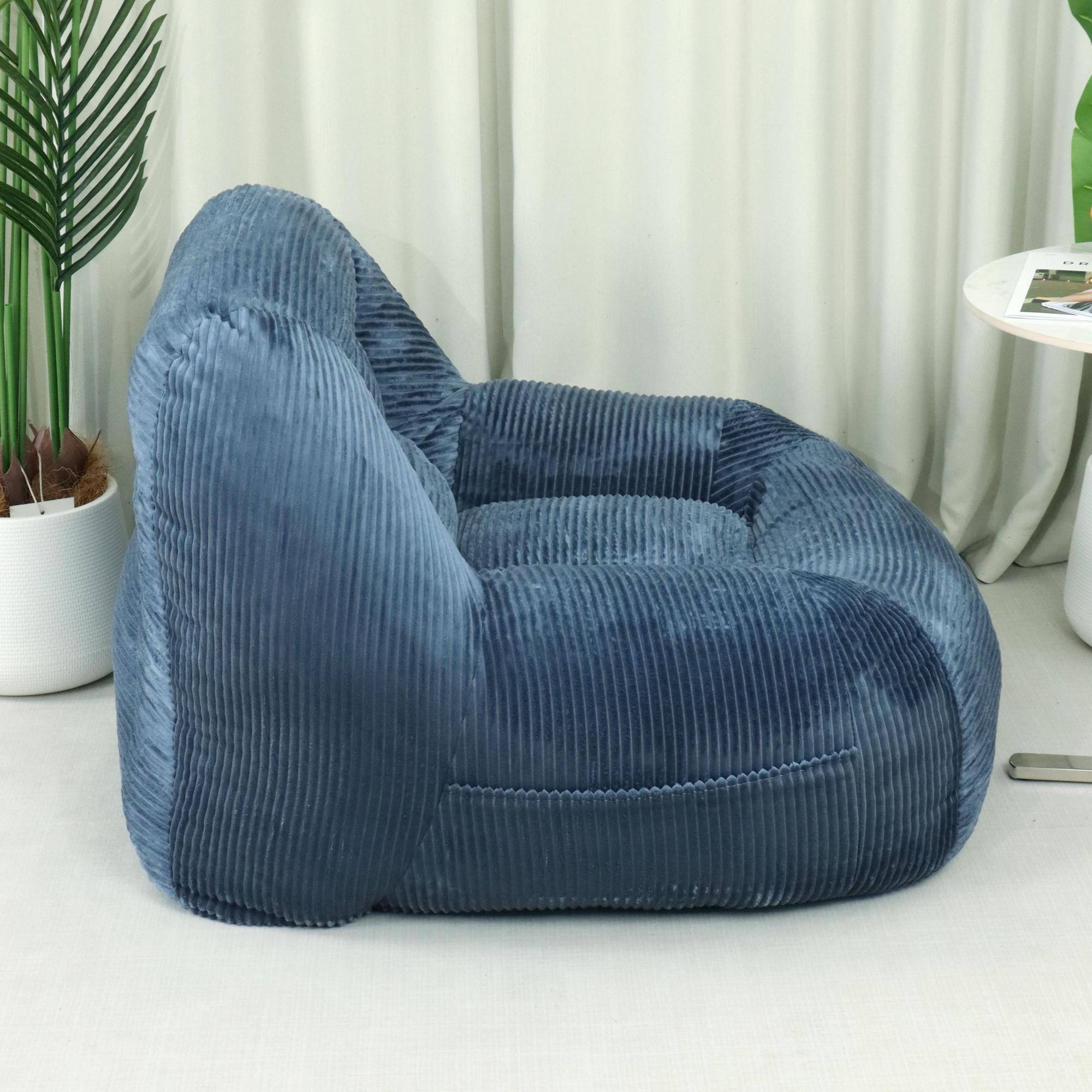 Alt View 1. GOODSILO - Plush Corduroy Fabric Beanbag Sofa for Cozy Living Spaces and Comfortable Lounging - Blue.