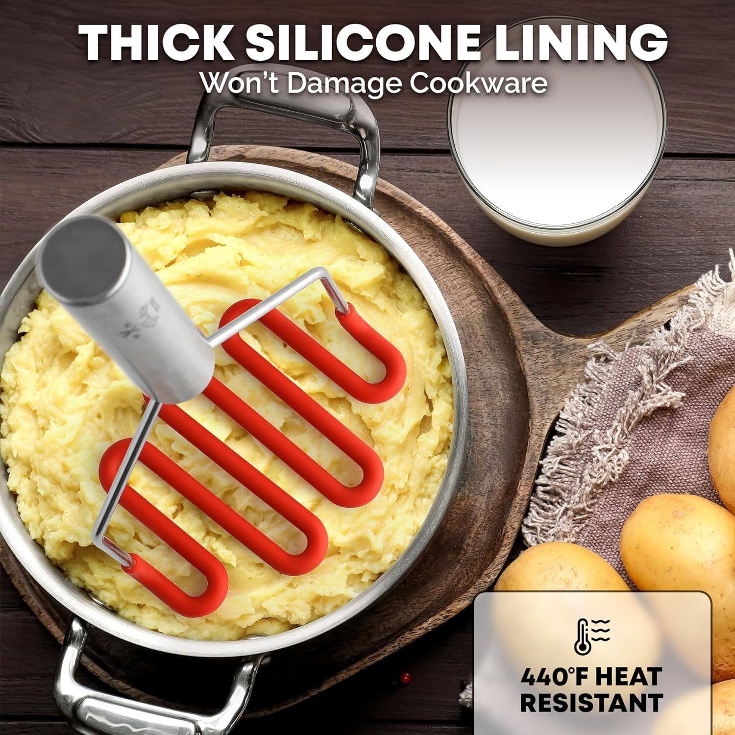 THICK SILICONE LINING Won't Damage Cookware 440F HEAT RESISTANT