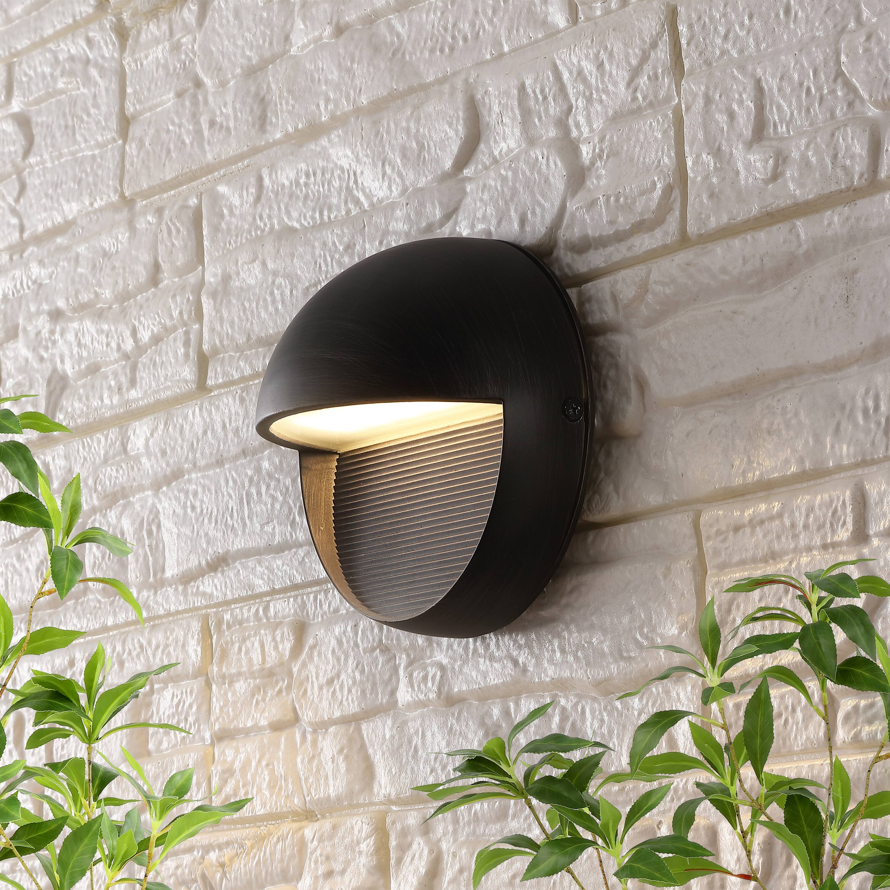 Alt View 1. Jonathan Y - Orbe 6.25" Outdoor Metal/Glass Dimmable Integrated LED Wall Sconce, Rustic Black - Rustic Black.