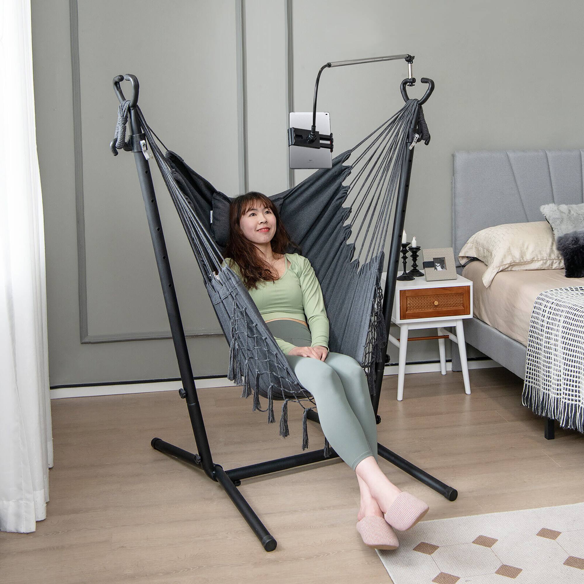 Alt View 1. Gymax - Gymax Hammock Chair with Stand Phone Holder Adjustable Swing Indoor & Outdoor Use - Grey.