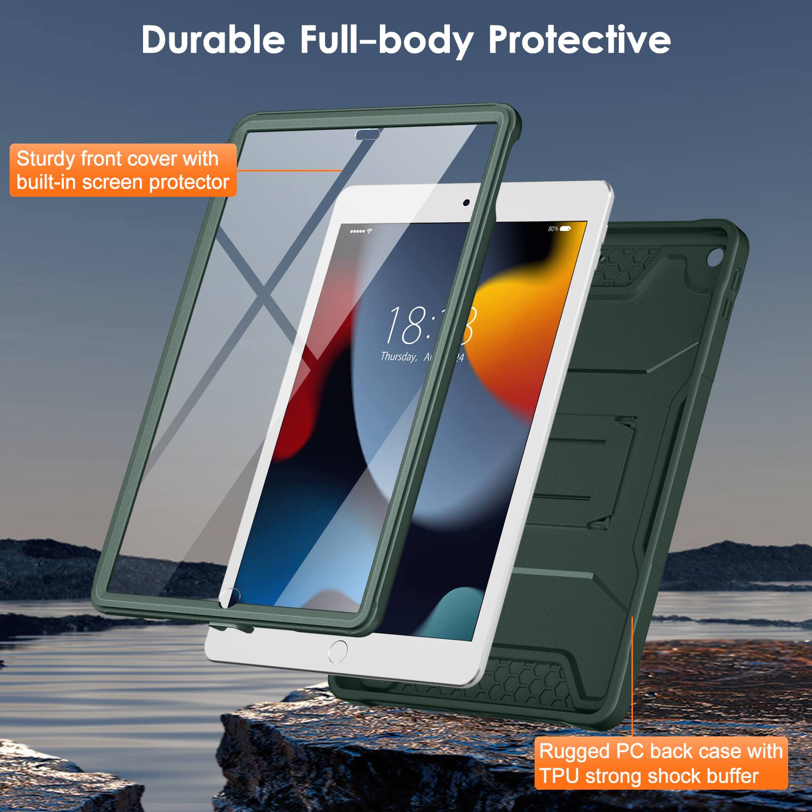 Durable Full-body Protective

Sturdy front cover with built-in screen protector

Rugged PC back case with TPU strong shock buffer