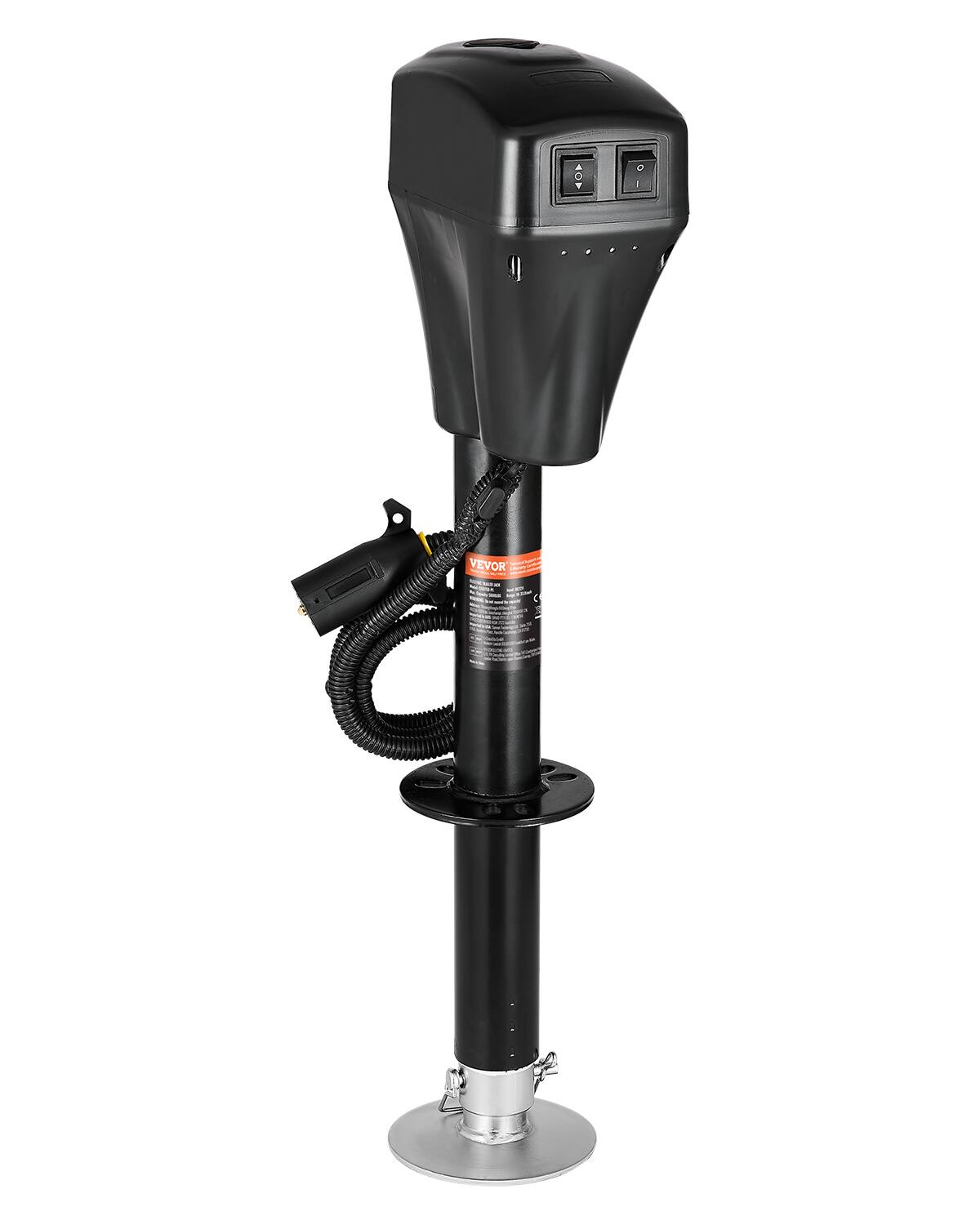 Front. VEVOR - Electric Trailer Jack, 5000 lbs, Heavy Duty RV Electric Power Tongue Jack with 7-pin Connector, Manual Crank Handle - Black.