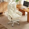 Bestier - Cross Legged Executive Office Chair, Velvet Ergonomic Desk Chair with Flip-Up Arms, Retractable Footrest & Side Pockets - Milk White PU Leather