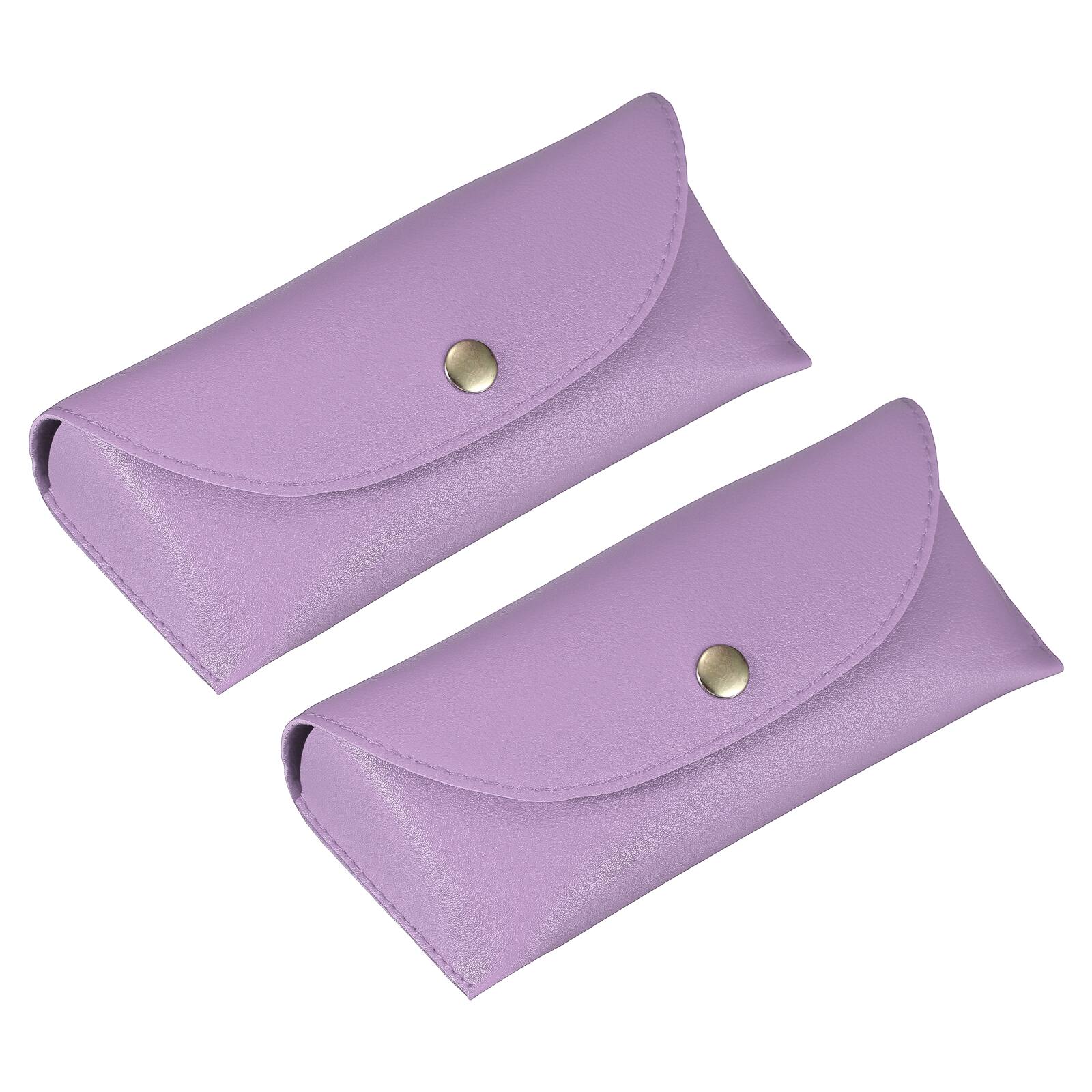 Unique Bargains - 2pcs Leather Eyeglass Case 6.9x1.5x2.8" with Cleaning Cloth for Sunglasses - Purple