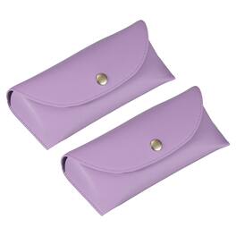 Unique Bargains - 2pcs Leather Eyeglass Case 6.9x1.5x2.8" with Cleaning Cloth for Sunglasses - Purple