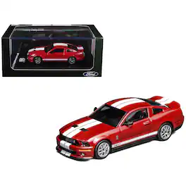 2007 Ford Mustang Shelby GT500 Torch Red with White Stripes 1/64 Diecast Model Car by MotorHelix & Greenlight