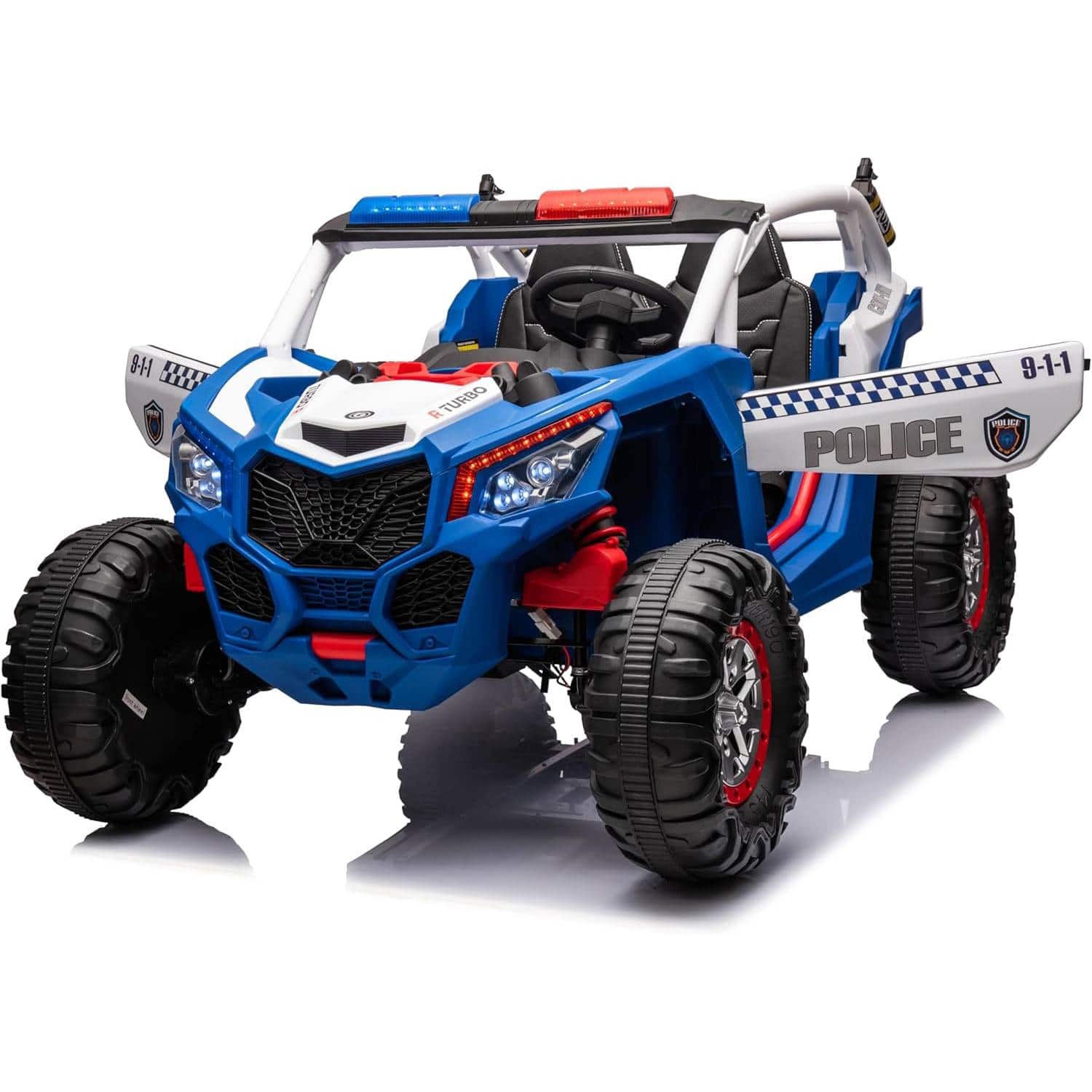 Babevy - 24V 2-Seater Kids 4x4 Ride On UTV Truck, Remote Control, Off-Road, Spring Suspension, Music, Electric Car - Blue
