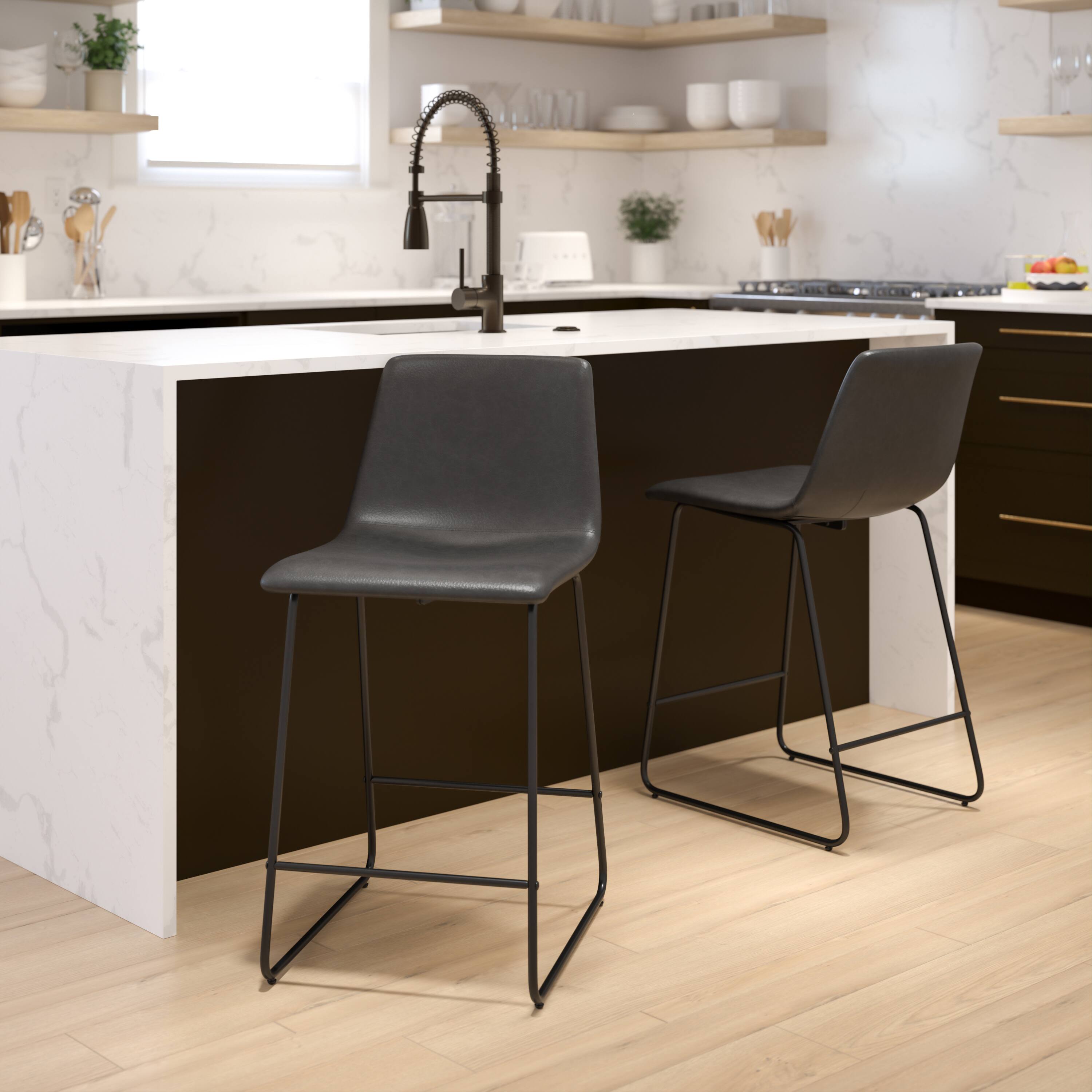 Alt View 12. Alamont Home - Reagan Set of 2 Kitchen Counter Height Stool - 24 Inch Gray LeatherSoft Barstool - Gray.