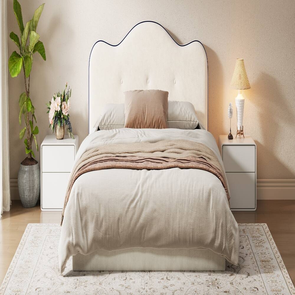 Alt View 4. Loheer - Loheer King Size Upholstered Platform Bed Beige Velvet Frame - Beige.