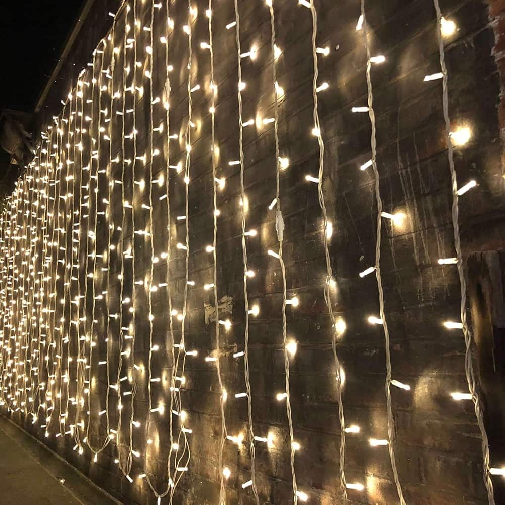 MOSZAR LLC - Warm White 300 LED Curtain String Lights, 8 Modes, Indoor/Outdoor
