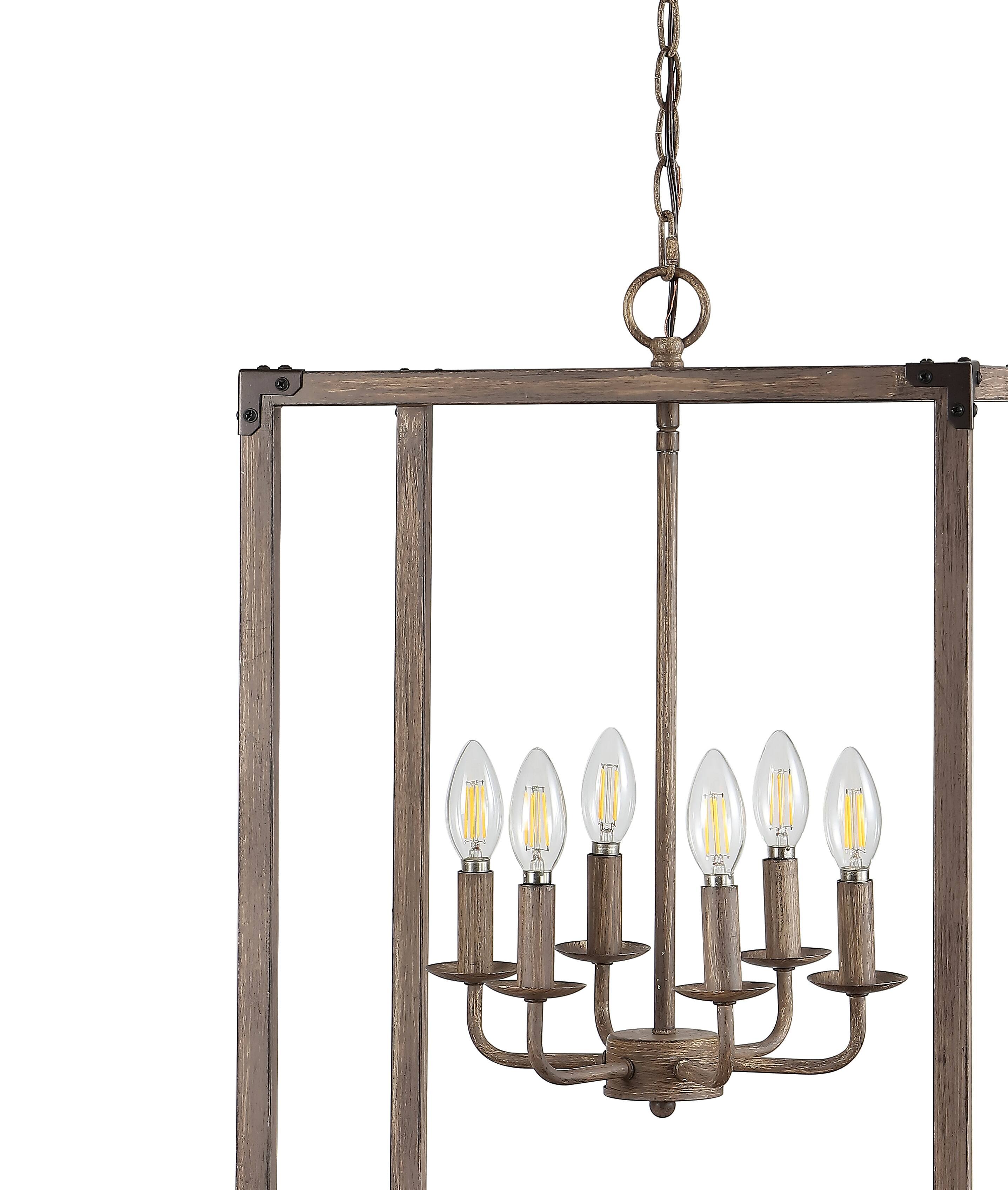Alt View 4. Jonathan Y - Magnolia 16.2" 6-Light Adjustable Iron Rustic Farmhouse LED Pendant, Brown - Brown.