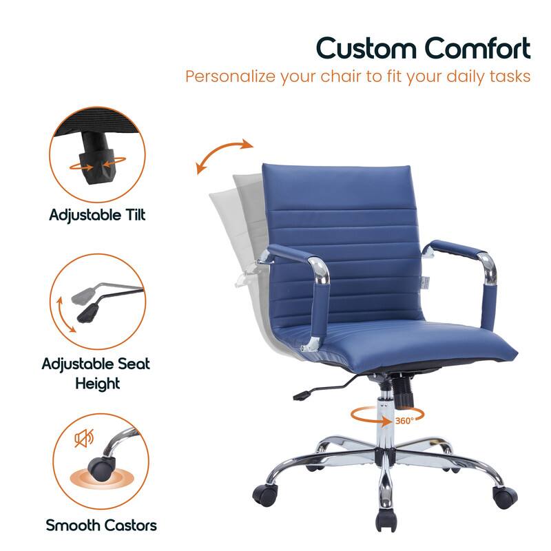 Custom Comfort
Personalize your chair to fit your daily tasks
Adjustable Tilt
Adjustable Seat Height
360
Smooth Castors