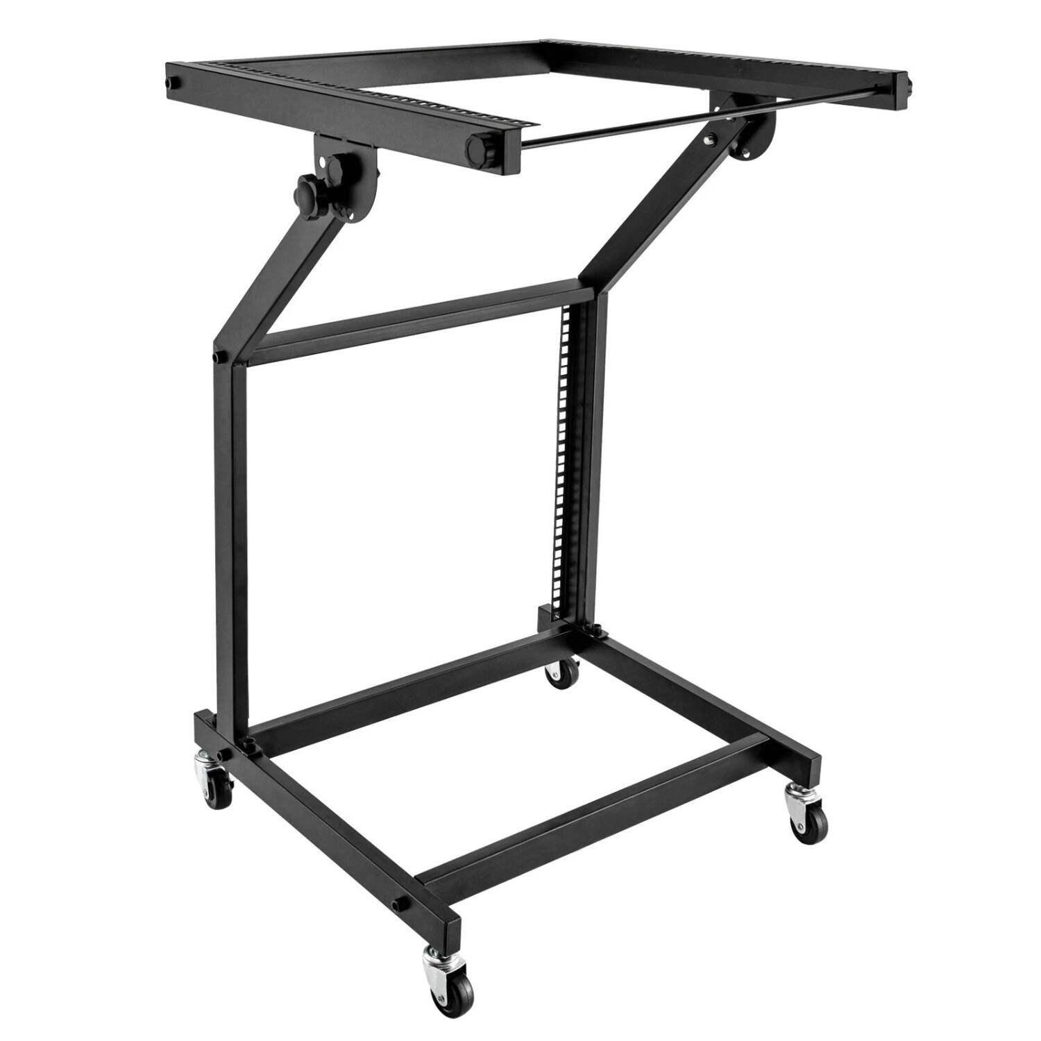 Left. Stock Preferred - 9U Rolling DJ Mixer Stand Rack with Wheels - Black.
