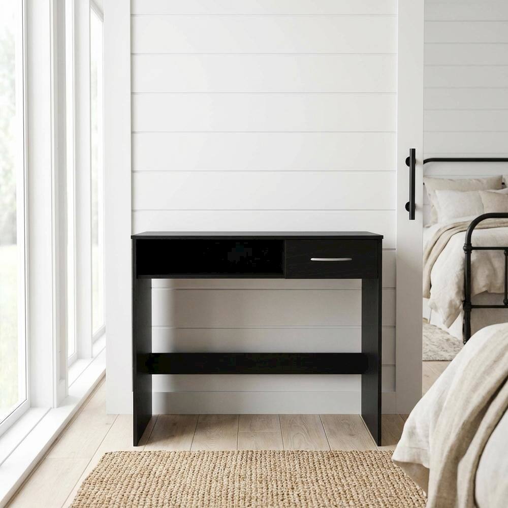 Angle. BisonOffice - Computer Study Desk with Drawer in Modern Style for Home Office - Black.