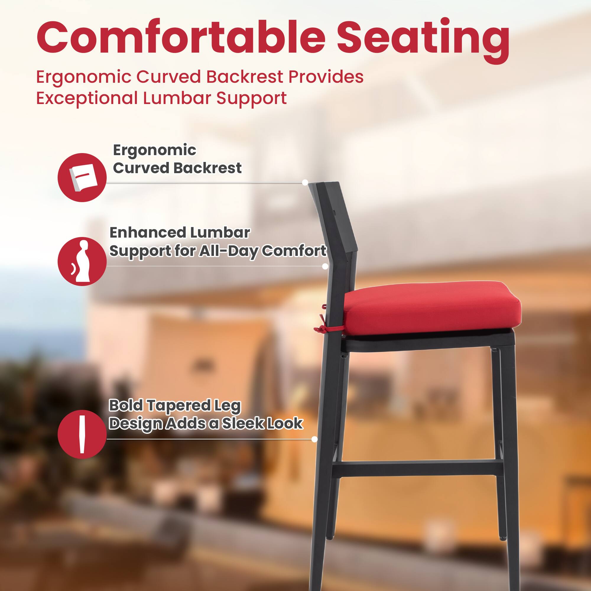 Comfortable Seating  
Ergonomic Curved Backrest Provides Exceptional Lumbar Support

- Ergonomic Curved Backrest
- Enhanced Lumbar Support for All-Day Comfort
- Bold Tapered Leg Design Adds a Sleek Look