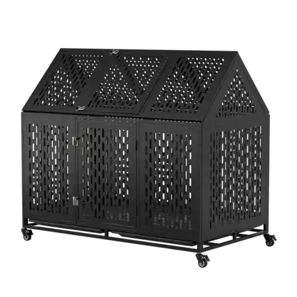 Front. Boyel Living - Black 52 Inches Heavy Duty Dog Crate with Roof Top with Iron - Black.