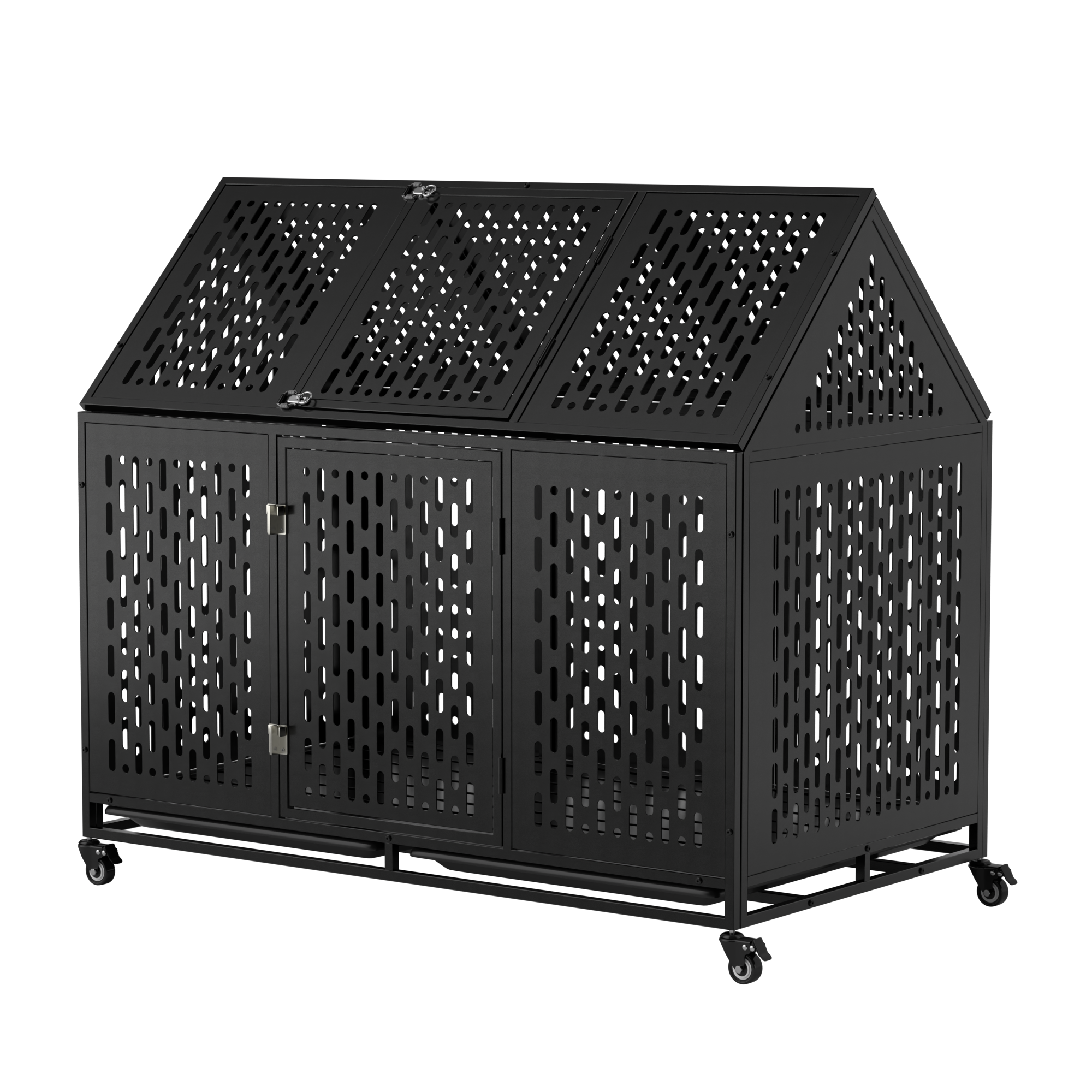 Front. Boyel Living - Black 52 Inches Heavy Duty Dog Crate with Roof Top with Iron - Black.