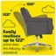 The image features a chair with a green cushion, and it is advertised as having the ability to recline up to 122 degrees. This is more than the industry standard, making it an appealing choice for those seeking a comfortable and versatile seating option. The chair is also described as having a "cloudy" design, which adds to its visual appeal.