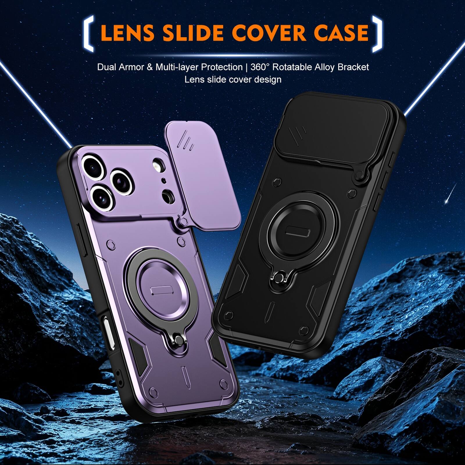 LENS SLIDE COVER CASE

Dual Armor & Multi-layer Protection | 360° Rotatable Alloy Bracket
Lens slide cover design