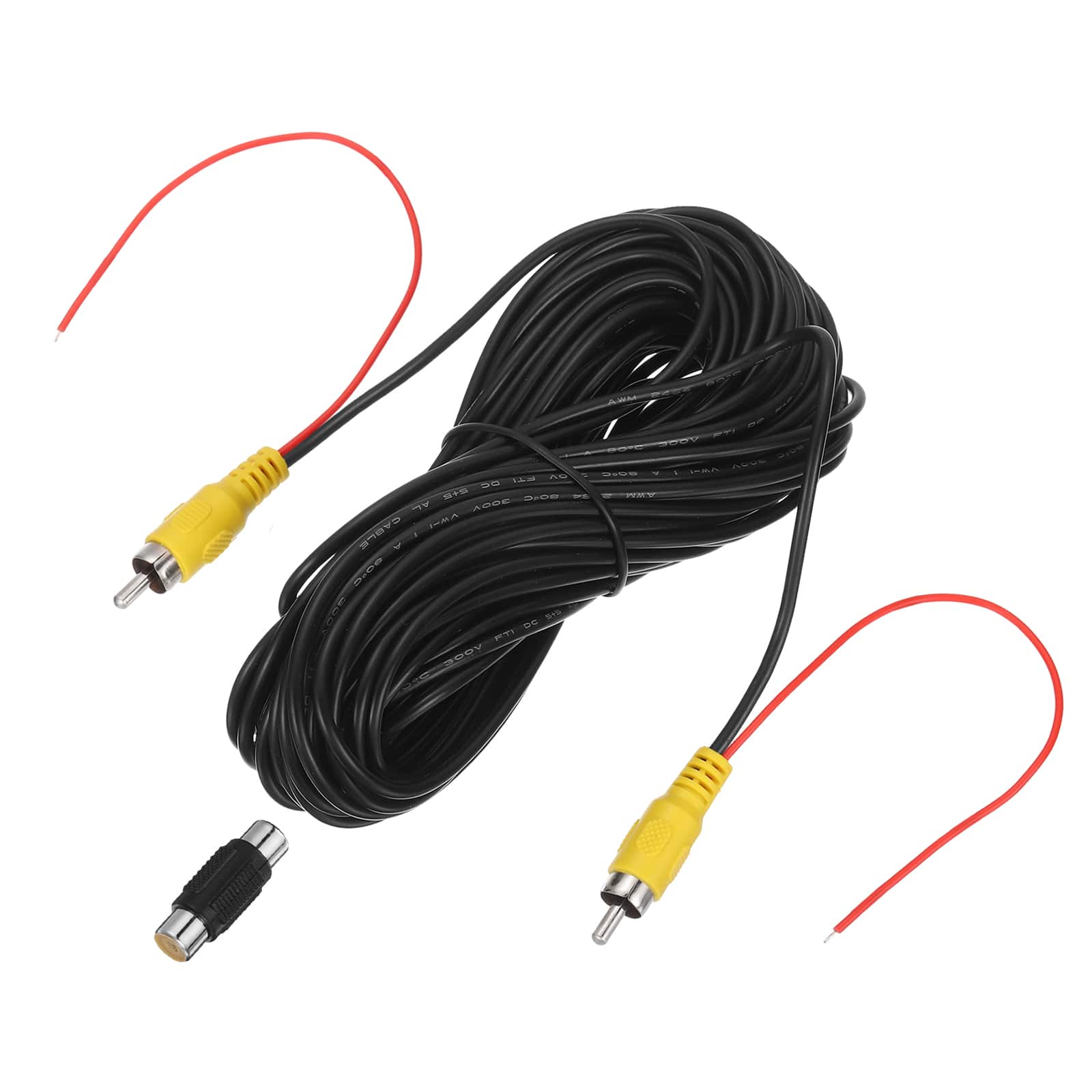 Unique Bargains - Backup Camera RCA Video Cable, Male to Male, with F-F Coupler & Detection Wire for Truck/Bus/SUV - Black